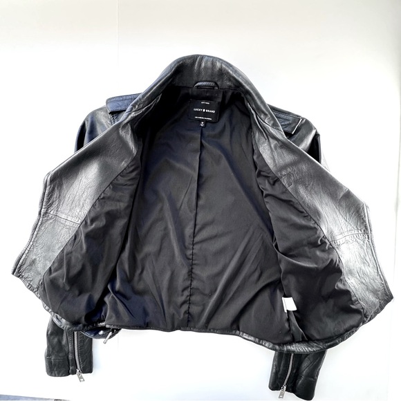 Lucky Brand Black Leather Moto Jacket Women’s Medium Silver Hardware - Picture 8 of 10